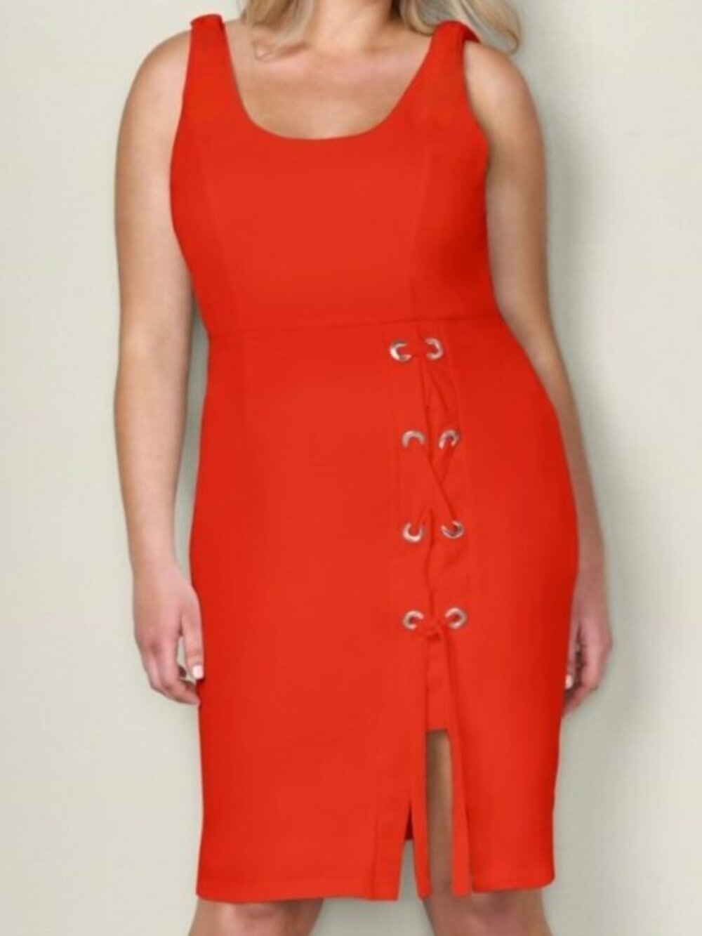 Venus Womens Sleek Pencil Coral Dress Size L Laced Slit Back Zipper Sleeveless - Picture 15 of 15